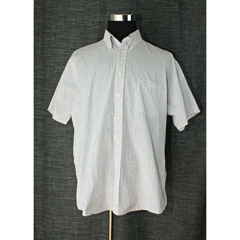 Vintage Peterborough Row shirt sz.17 1/2 white green red plaid SS casual career